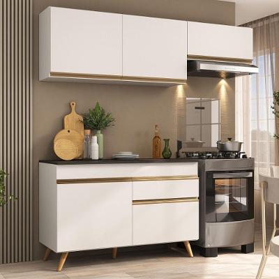 Armário Cozinha Modulada Compacta Com Balcão 3 Peças Veneza Multimóveis Mp3764 Branco/dourado