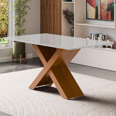 Mesa De Jantar Com Vidro 6 Lugares Multimóveis Cr50237 Cinamomo-off White
