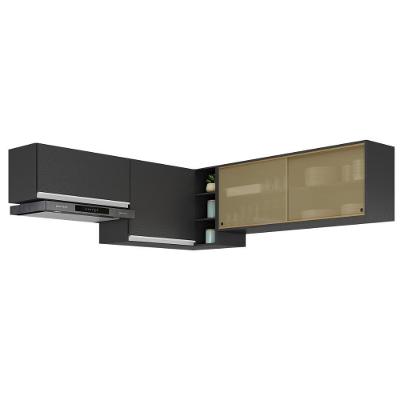 Kit Armário Cozinha Aéreo Canto 90cm Com Aéreo 70cm E Aéreo 120cm Veneza Multimóveis Mp2287 Preto-Branco