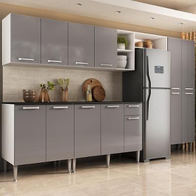 Armário Cozinha Modulada Completa 298cm Pequim Top Multimóveis MP3769 Branco-lacca Fumê