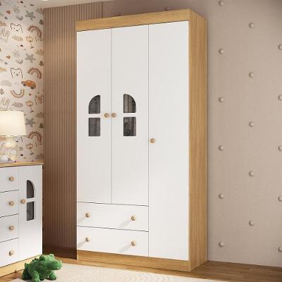 Guarda Roupa Infantil Amora MP4508 3 Portas Giratórias 2 Gavetas MDF MDP Madeirado-branco