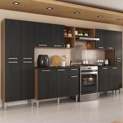 Armário Cozinha Modulada Completa 329,5cm Pequim Top Multimóveis Mp3754 Madeirado-preto