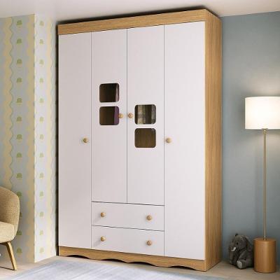 Guarda Roupa Infantil Serena MP4432 4 Portas Giratórias 2 Gavetas MDF MDP Madeirado-branco
