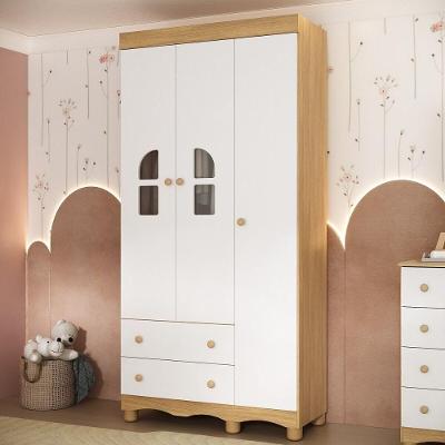 Guarda Roupa Infantil Aurora MP4497 3 Portas de Bater 2 Gavetas MDF MDP Madeirado-branco Multimóveis