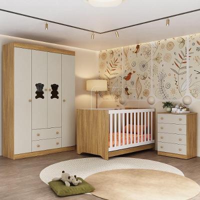 Quarto de Bebê Completo Teddy MP4648 4 Portas 6 Gavetas Madeira de Reflorestamento Amadeirado