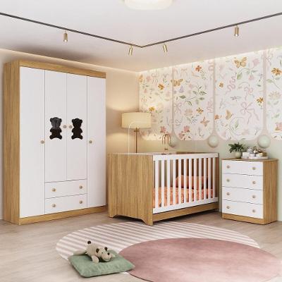 Quarto de Bebê Completo Teddy MP4648 4 Portas 6 Gavetas MDP e MDF 122cm Amadeirado Multimóveis