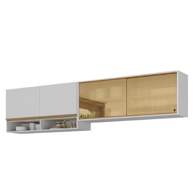 Kit Armário Cozinha Aéreo 105cm E Aéreo 120cm Com Portas De Vidro Multimóveis Mp2293 Branco-Dourado