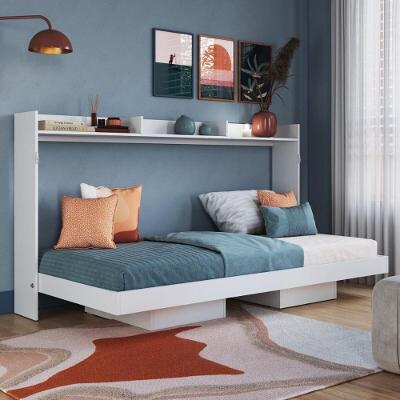 Cama de Solteiro Articulada CR40129 para Colchão 188x78cm com Nichos MDP Branco Multimóveis