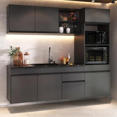 Cozinha Modulada Compacta Suspensa Milano MP2410 7 Portas MDF MDP 211,5cm Cinza Grafite Multimóveis