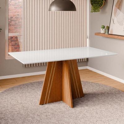 Mesa De Jantar Com Vidro 6 Lugares Multimóveis Cr50249 Cinamomo-off White