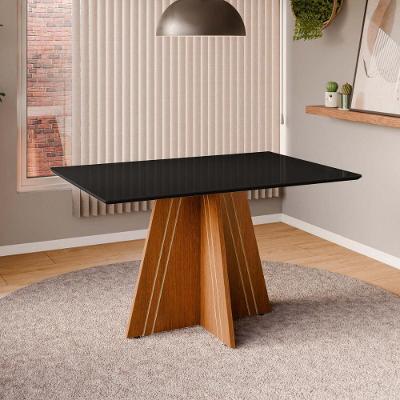 Mesa De Jantar Com Vidro 4 Lugares Multimóveis Cr50247 Cinamomo-preto