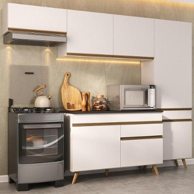 Armário Cozinha Modulada Compacta 252cm Com Balcão Veneza Multimóveis Mp3761 Branco/dourado