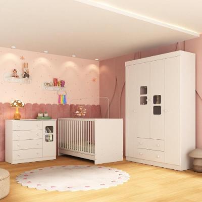 Quarto de Bebê Completo Brisa MP4517 5 Portas 6 Gavetas MDF-MDP 122cm Branco Multimóveis
