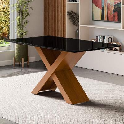 Mesa De Jantar Com Vidro 6 Lugares Multimóveis Cr50237 Cinamomo-preto