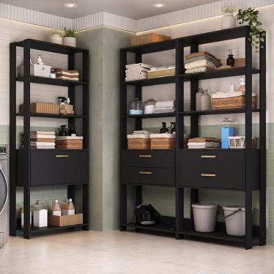Armário de Lavanderia Multiuso Mp5535 2 Portas 12 Prateleiras 219cm Preto Multimóveis