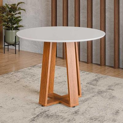 Mesa De Jantar Redonda Com Vidro 4 Lugares Multimóveis Cr50243 Cinamomo-off White