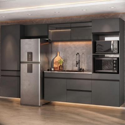 Cozinha Modular Suspensa Milano MP2404 9 Portas 1 Gaveta MDF MDP 313cm Cinza Grafite Multimóveis