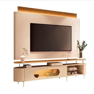 Conjunto Painel e Bancada Ária para Tv Até 85 Polegadas MDF com LED Off White e Cinamomo Gran Belo