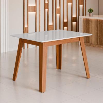Mesa De Jantar Com Vidro 4 Lugares Multimóveis Cr50229 Cinamomo-off White