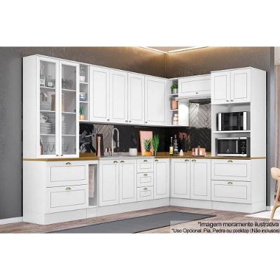 Cozinha Modulada Americana 13 Peças C5P59 Branco com Balcão e Aéreo Móveis Henn