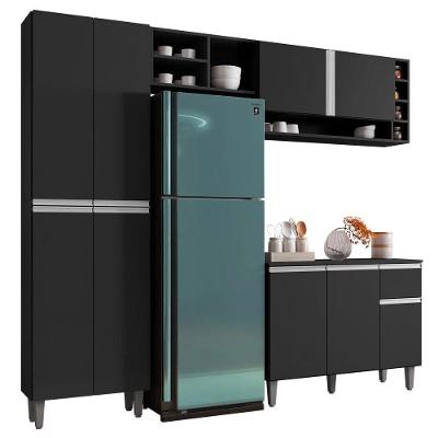 Cozinha 230Cm Com Balcão E Armário Aéreo Preto Fosco