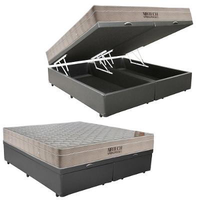 Cama Box com Baú King Airtech Molas Ensacadas Euro Pillow Sintético Cinza Ortobom
