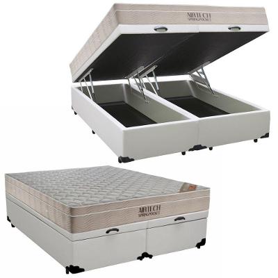 Cama Box com Baú Queen Sintético Airtech Molas Ensacadas Pillow Top Branco Ortobom