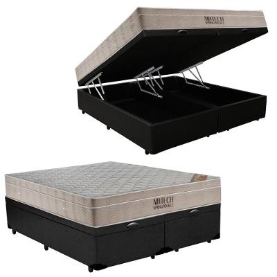 Cama Box Baú King Airtech Molas Ensacadas Sintética Preto 65x193x203 Ortobom