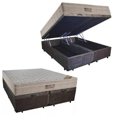 Cama Box Bau Queen Airtech Colchao Molas Ensacadas Suede Marrom Ortobom