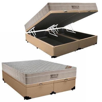 Cama Box Baú Queen Airtech Bipartido Molas Ensacadas Euro Pillow Bege Ortobom