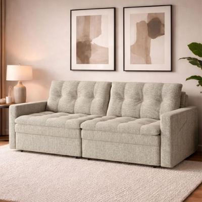 Sofá Cama Nayla 3 Lugares Retrátil 220cm Linho Grosso Bege Matrix