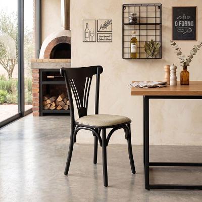 Cadeira Paris para Sala de Jantar Estrutura em Aco Assento em Corano Preto e Bege Asturias