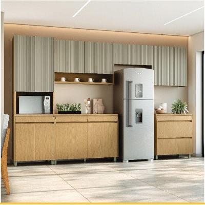 Conjunto de Cozinha Nesher Simone Mendes 12 Portas 5 Gavetas MDF 350cm Carvalho e Greige