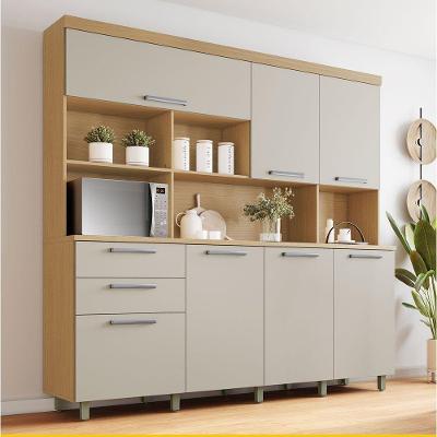 Kit Cozinha Nobreza 7 Portas 2 Gavetas MDF 210cm Carvalho Greige Nesher Móveis