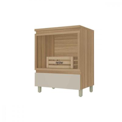 Balcão para Forno Rainha MDF 70cm Nature-greige com Gaveta e Caixa Organizadora Nesher Móveis