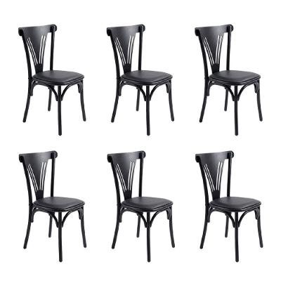 Kit 6 Cadeiras Paris Sala de Jantar Estrutura Aco Assento Corino Preta Asturias