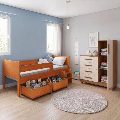 Quarto Infantil Luna Plus com Cômoda Versátil Savana MDP-MDF Nature Off White Luna