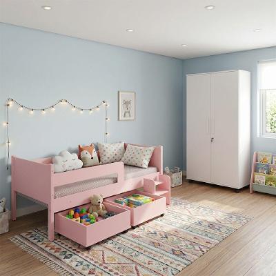 Conjunto Cama Luna Plus e Armário Multiuso Gold 2 Portas MDP MDF Rosa Luna