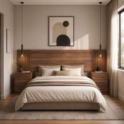 Cabeceira Genova Queen Painel Ripado Fixacao no Box Estrutura MDF MDP Marrom