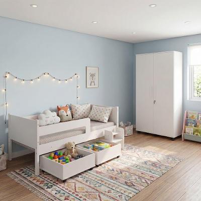 Conjunto Cama Infantil Luna Plus e Armário Gold 2 Portas MDP MDF 92cm Branco Luna