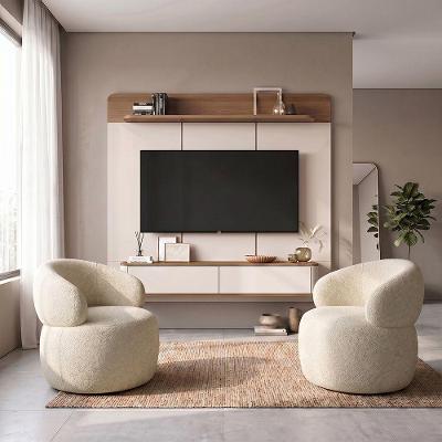 Conjunto Sala Painel Suspenso Concept para TV 70 Polegadas 2 Prateleiras 180cm Bege Home Design