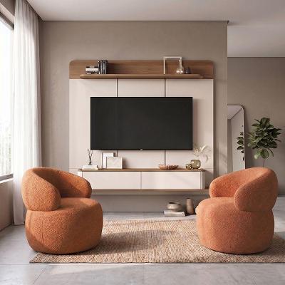Conjunto Sala Painel Suspenso Concept para TV 70 Polegadas e 2 Poltronas Eloah Terracota Home Design