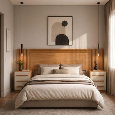 Cabeceira Genova Casal Queen Painel Ripado MDF MDP Fixacao no Box Cinamomo-off Arenas