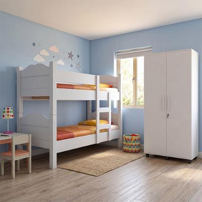 Beliche com Armário Madrid com Grades e Escada para Quarto Juvenil em MDF MDP Branco