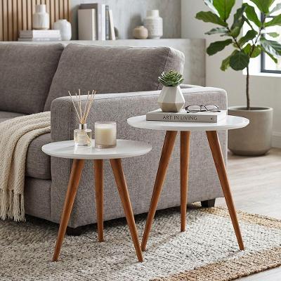 Conjunto Mesa Lateral Rubi Tampo Redondo Madeira Branco Infantile Móveis