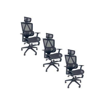 Kit 3 Cadeiras de Escritório Titan Presidencial Tela Mesh Giratória Preta Oficial Webshop