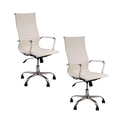 Kit 2 Cadeiras de Escritório Esteirinha Alta Executiva PU Giratória Branco Oficial Webshop