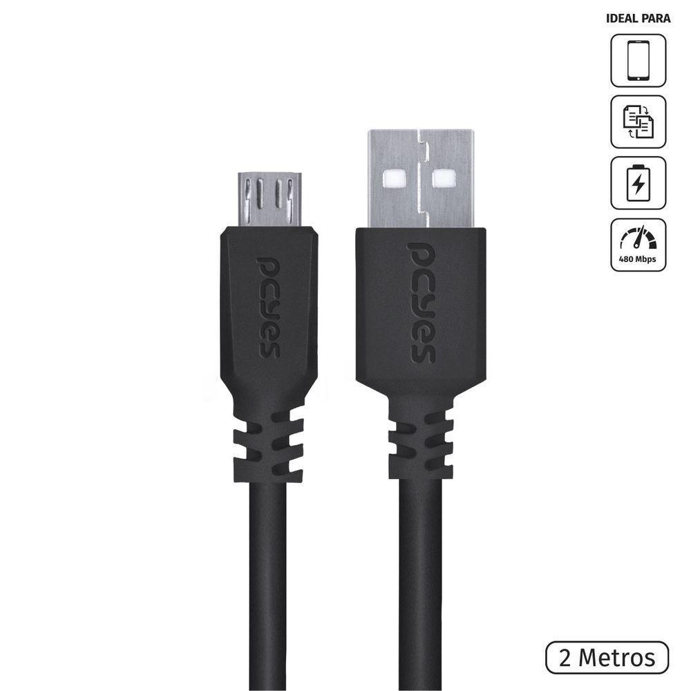 Cabo Para Celular Smartphone Micro Usb Para Usb A 2.0 2 Metr - 1