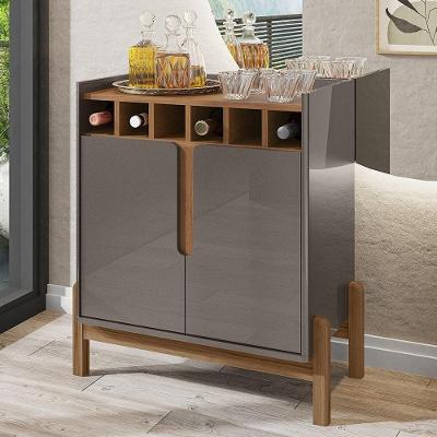 Balcão Aparador Bar Apollo 2 Portas MDP MDF 75cm Cinza Cedro Mpozenato