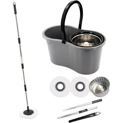 Mop com Balde Giratorio Cesto em Inox Lava e Seca Esfregao 9L para Pisos Diversos Preto